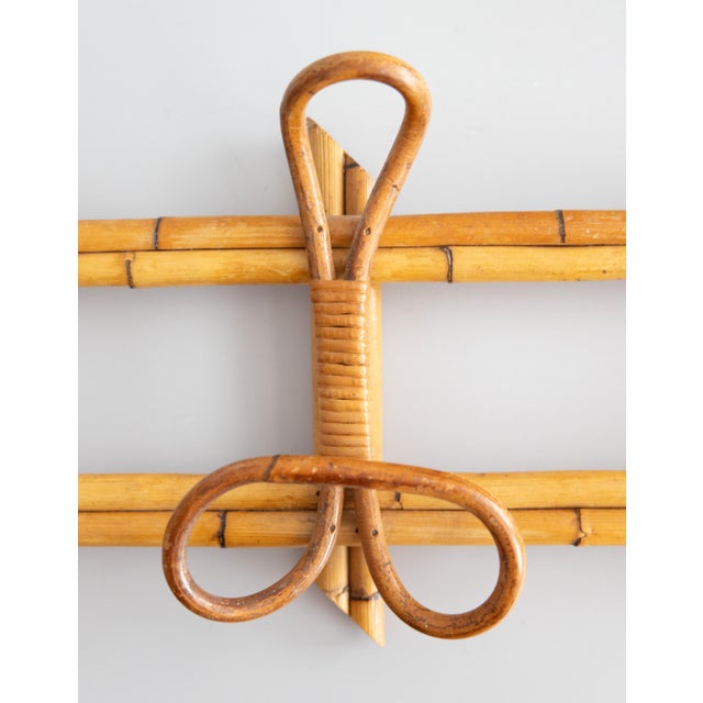 Mid-Century Italian Bamboo Rattan Coat & Hat Rack For Sale - Image 4 of 6