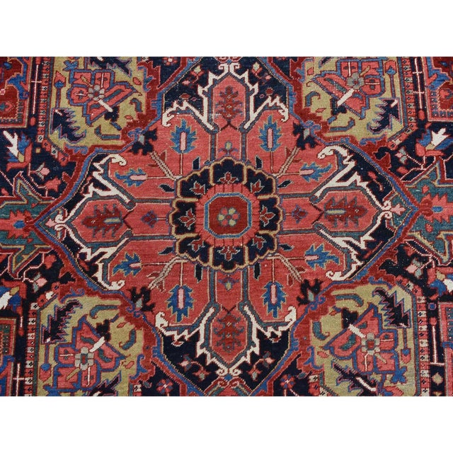 Red 1920 11'x14'7" Red Antique Persian Heriz Even Wear Wool Hand Knotted Oversized Rug For Sale - Image 8 of 10