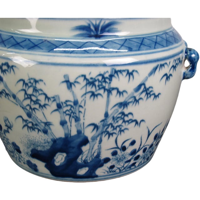 Ceramic Pair Blue & White Jar With Lid For Sale - Image 7 of 10