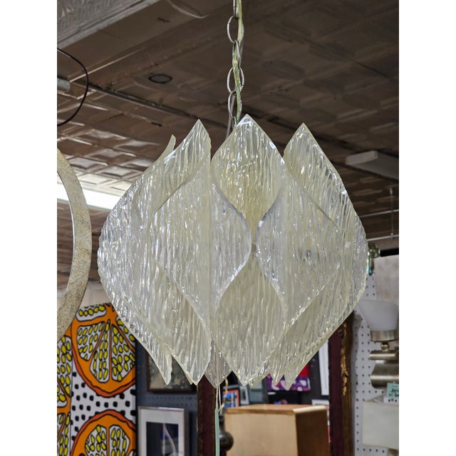 Mid Century Modern Textured Lucite Swag Chandelier | Chairish