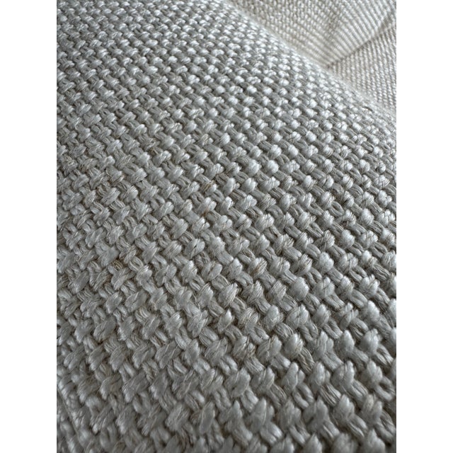 Lee Industries 8 Foot Two Cushion Sofa With Oak Base in White Woven Linen Blend Fabric For Sale - Image 9 of 11