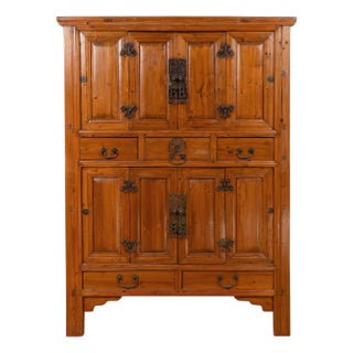 Late 19th Century Large Qing Dynasty 19th Century Wooden Cabinet with Paneled Doors and Drawers For Sale