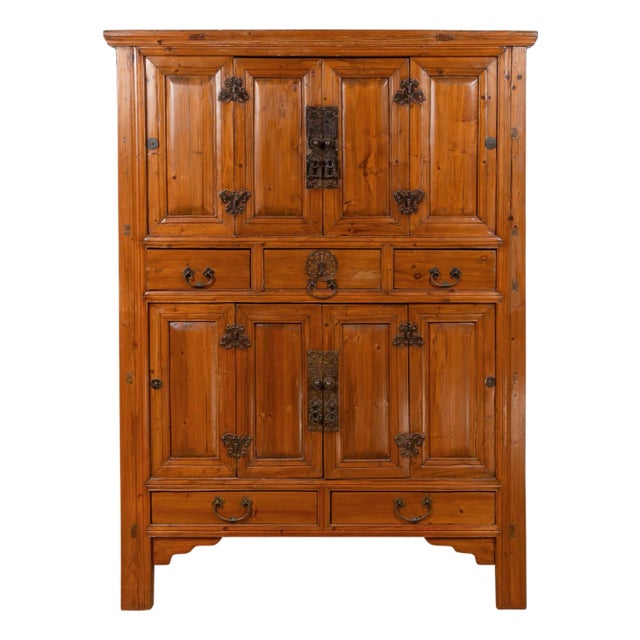 Late 19th Century Large Qing Dynasty 19th Century Wooden Cabinet with Paneled Doors and Drawers For Sale
