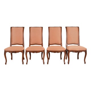 Baker Furniture French Provincial Louis XV Carved Walnut Dining Chairs, Set of Four For Sale