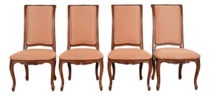 Baker Furniture French Provincial Louis XV Carved Walnut Dining Chairs, Set of Four
