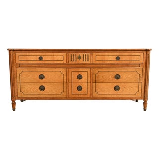 Baker Furniture French Regency Louis XVI Carved Walnut Triple Dresser or Credenza, Circa 1960s For Sale