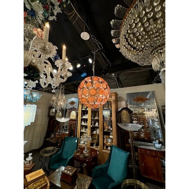 Modern Murano PAle Orange Disc Sputnik Chandelier For Sale - Image 3 of 7