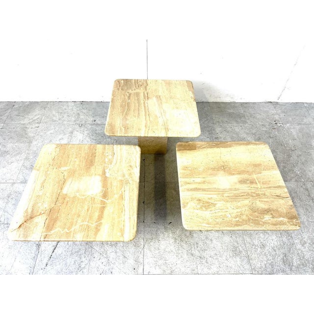 1970s Vintage Travertine Nesting or Side Tables, 1970s, Set of 3 For Sale - Image 5 of 12