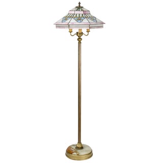 Hollywood Regency Three-Arm Brass & Marble Floor Lamp For Sale