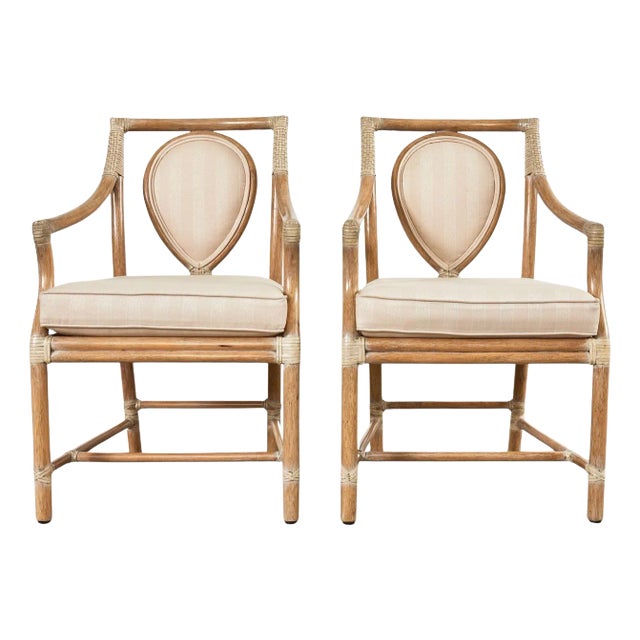 Pair of McGuire Rattan Leona Loop Back Dining Armchairs For Sale