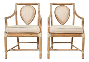 Pair of McGuire Rattan Leona Loop Back Dining Armchairs