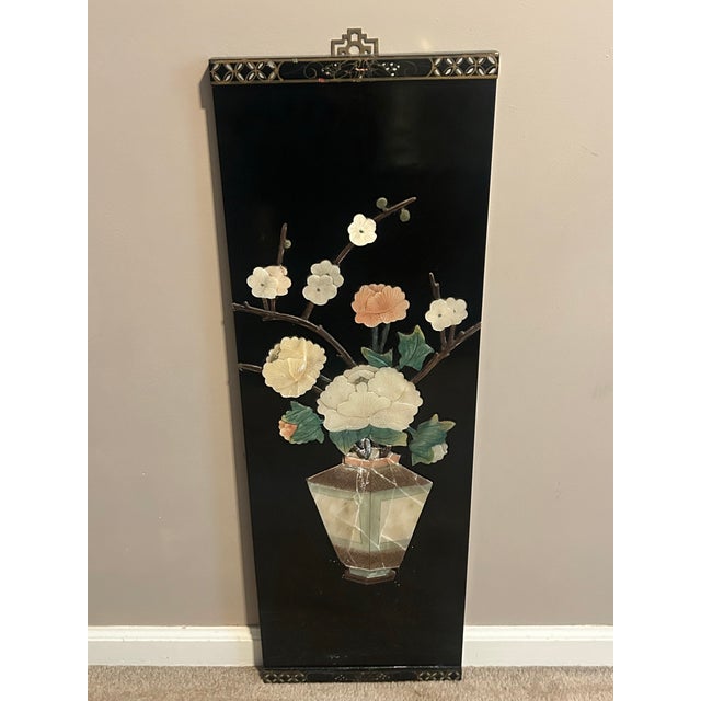 Vintage Mid-Century Chinese Black Lacquer & Soapstone Four Seasons Wall Panels - Set of 4 For Sale In New York - Image 6 of 10
