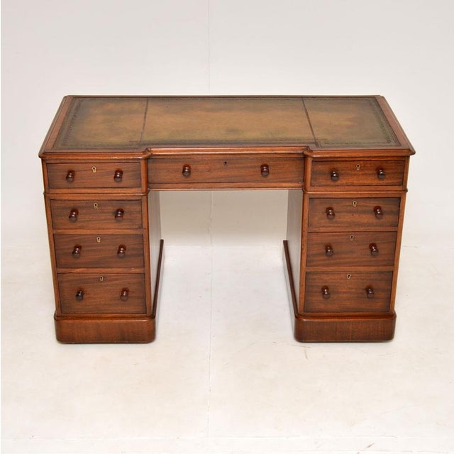 Victorian Leather Top Pedestal Desk, 1860s For Sale - Image 3 of 11
