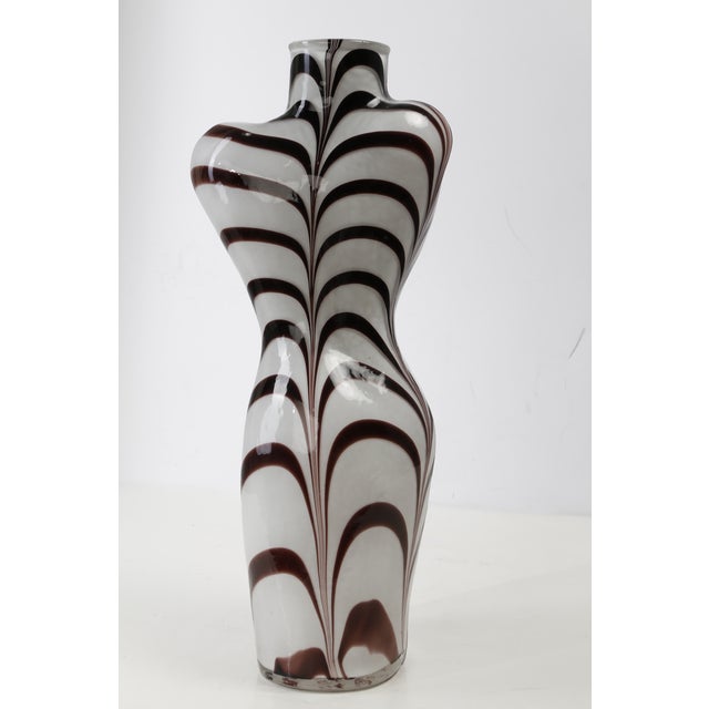 Vintage Murano Style Art Glass White W/Brown Zebra Womans Bust Large Glass Vase For Sale - Image 9 of 10