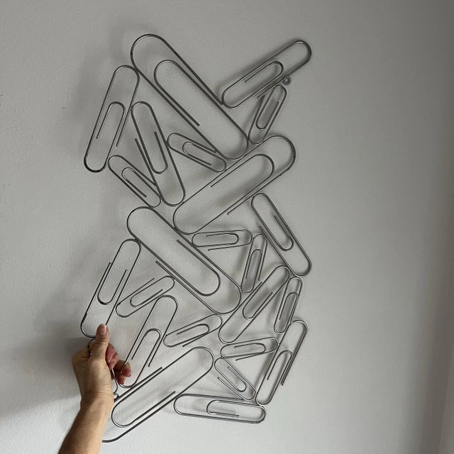 Postmodern Vintage 1980s Metal Paper Clip Wall Sculpture Photo Holder For Sale - Image 3 of 8