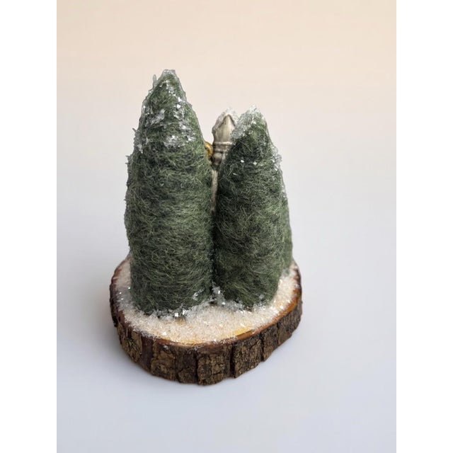 Wood Handcrafted Old-World St. Nick Chalkware & Needle-Felted Wool Winter Vignette For Sale - Image 7 of 8