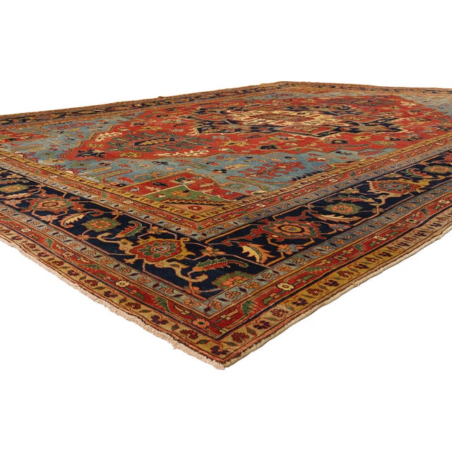 79709 Vintage Persian Heriz Rug, 12'09 x 16'00. The Imperial Medallion: A Vintage Persian Heriz Masterpiece of Timeless...