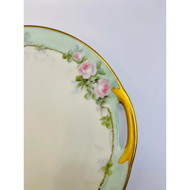 Early 20th Century Early 20th Century Mint & Pink Pastel Rose Plate For Sale - Image 5 of 8