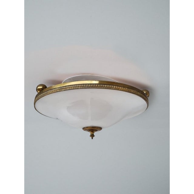 Mid-Century Modern Neoclassical Empire Plafonniere Ceiling Lamp in Opaline Glass and Gilt Brass, 1940s For Sale - Image 3 of 15