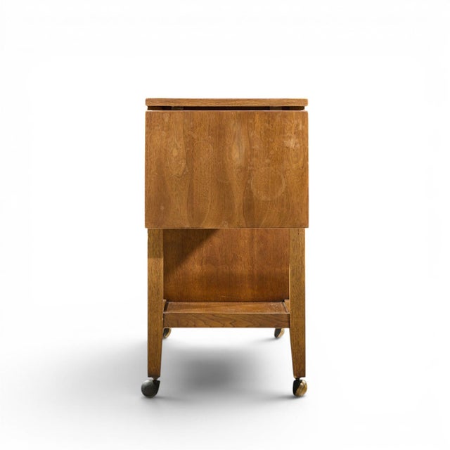 Broyhill Brasilia Broyhill Brasilia Mid Century Walnut Bird Tiles Bar Cart For Sale - Image 4 of 12