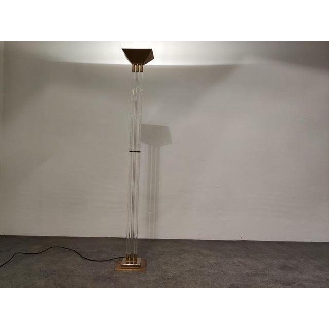 1970s Vintage Brass and Acrylic Glass Floor Lamp, 1970s For Sale - Image 5 of 12