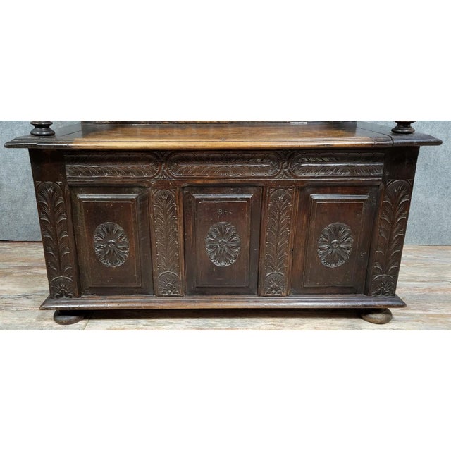 Renaissance Style Neo-Gothic Wooden Bench with Chest, 19th Century For Sale - Image 4 of 9