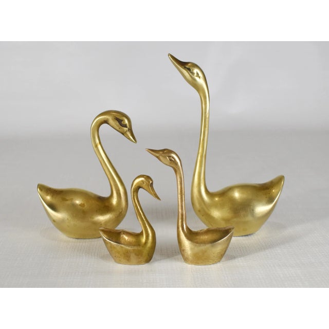 Art Deco Mid Century Solid Brass Swan Water Bird Figurines- Set of 4 For Sale - Image 3 of 8
