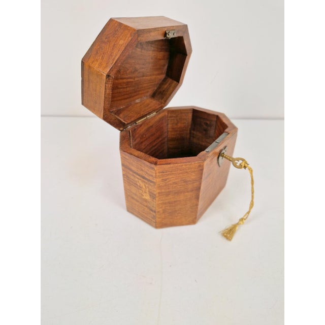 Wood Antique Octagonal Wood and Brass Tea Caddy Box, 1960s For Sale - Image 7 of 9