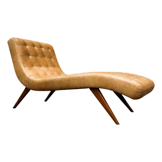Chaise Lounge in Hardwood and Faux Leather, Unknown, 1950s For Sale
