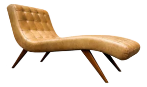 Chaise Lounge in Hardwood and Faux Leather, Unknown, 1950s