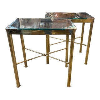 Pair of Italian Regency Style Brass and Glass Side Tables For Sale