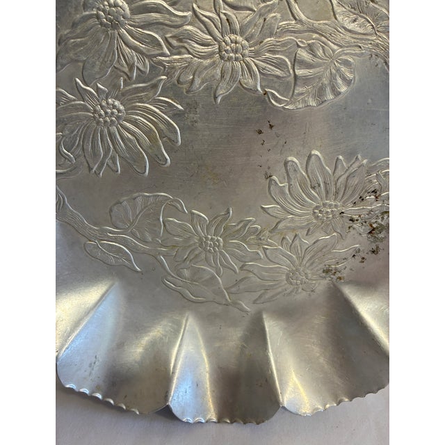 Vintage Farber & Shlevin Hand Wrought Aluminum Tray, Scalloped Daisy Motif For Sale - Image 10 of 10