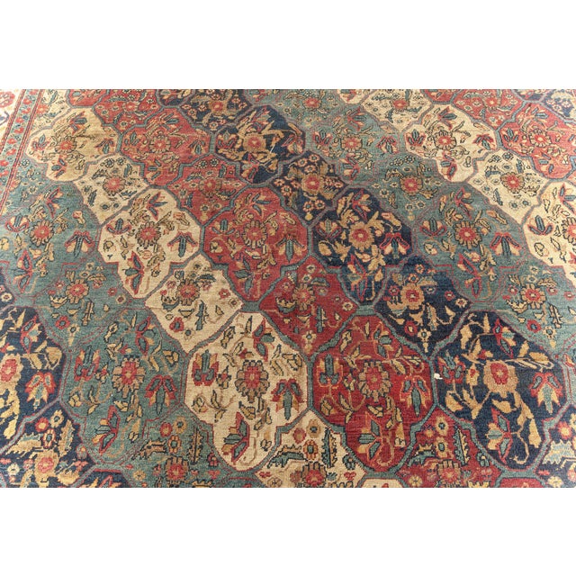Red 19th Century Kirman Bold Red, Dark and Light Blue Handwoven Wool Rug For Sale - Image 8 of 9