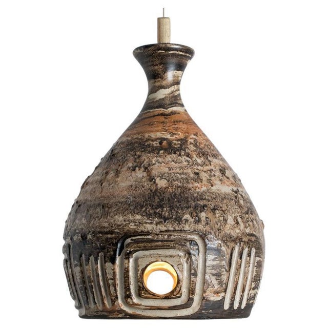 Brown Beige Ceramic Pendant Light, Denmark, 1970s For Sale - Image 14 of 14