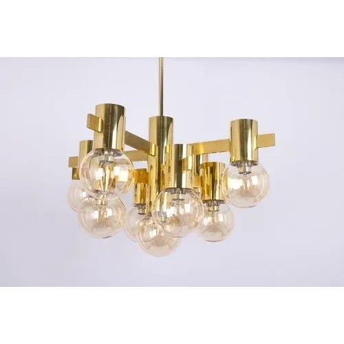 Metal Large German Brass Chandelier, 1960s For Sale - Image 7 of 13