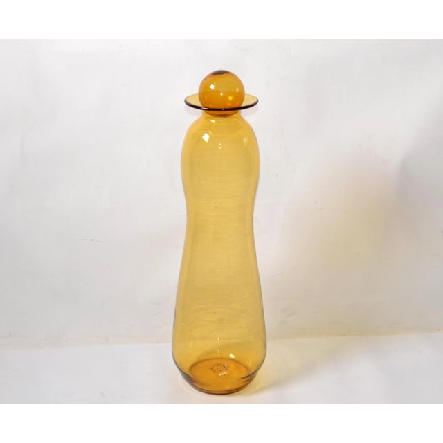 Tall Mid-Century Modern Amber Hand Made Blown Art Glass Vessel, Vase by Blenko For Sale - Image 12 of 13