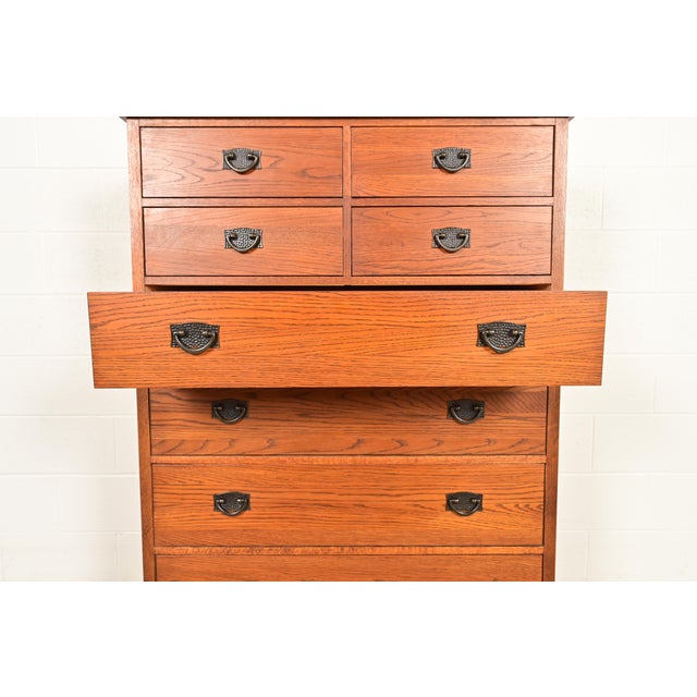 Wood Thomasville Mission Oak Arts & Crafts Highboy Dresser For Sale - Image 7 of 16