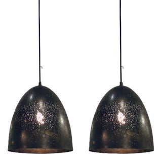 Revelation Modern Oxidized Bronze Pierced Darsh Pendant Lights Pair For Sale
