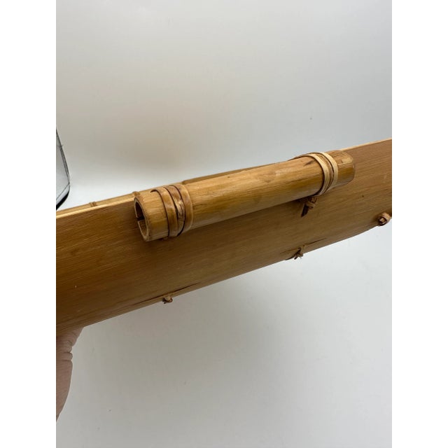 Mid 20th Century Mid 20th Century Light Bamboo Slat Lap Serving Tray With Cane Handle For Sale - Image 5 of 8