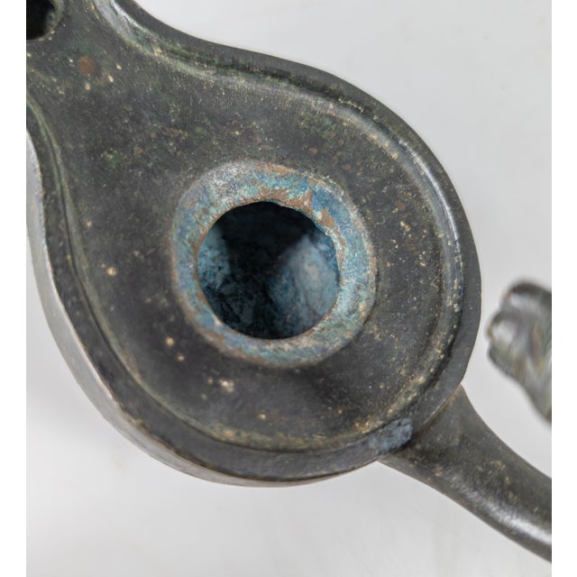 20th Century Hellenistic Greek or Roman Style Verdigris Bronze Oil Lamp For Sale - Image 10 of 18