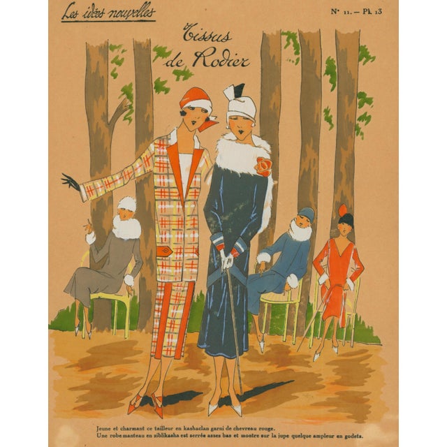 Original 1928 French pochoir color plate from Les Idées Nouvelles de la Mode et des Arts, under the artistic direction of...