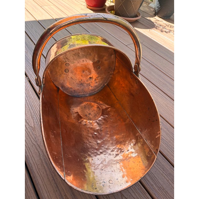 19th-Century Victorian Copper Helmet Coal Scuttle With Brass Accents For Sale - Image 10 of 12