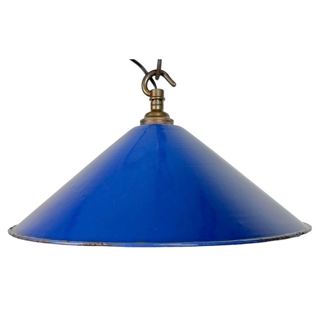 Industrial Blue Enamel Factory Pendant Lamp, 1950s For Sale - Image 17 of 17
