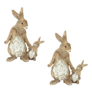 Stone Mother Rabbit and Baby Bunny Figurine (Set of 2) For Sale
