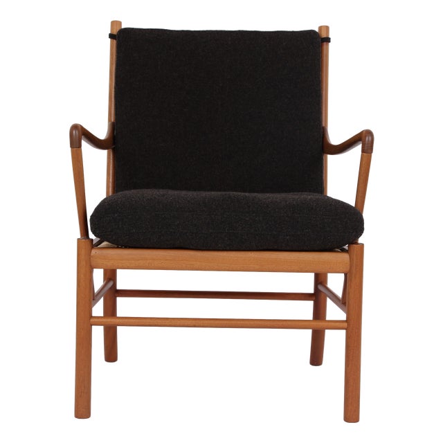 PJ149 Colonial Chair in Mahogany and Brown Fabric by Ole Wanscher for Poul Jeppesens Møbelfabrik, 1950s For Sale