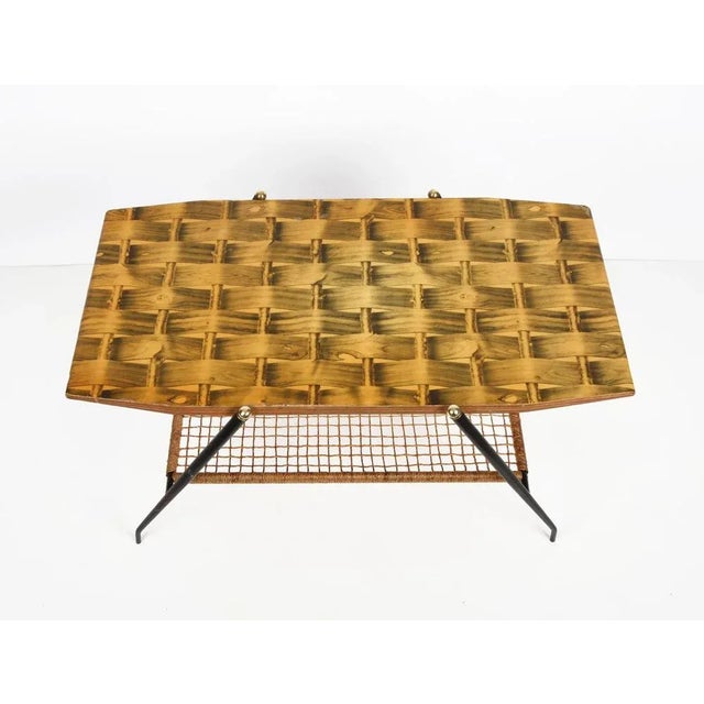 1950s Mid-Century Italian Wood and Metal Coffee Table with Brass Magazine Rack, 1950s For Sale - Image 5 of 18