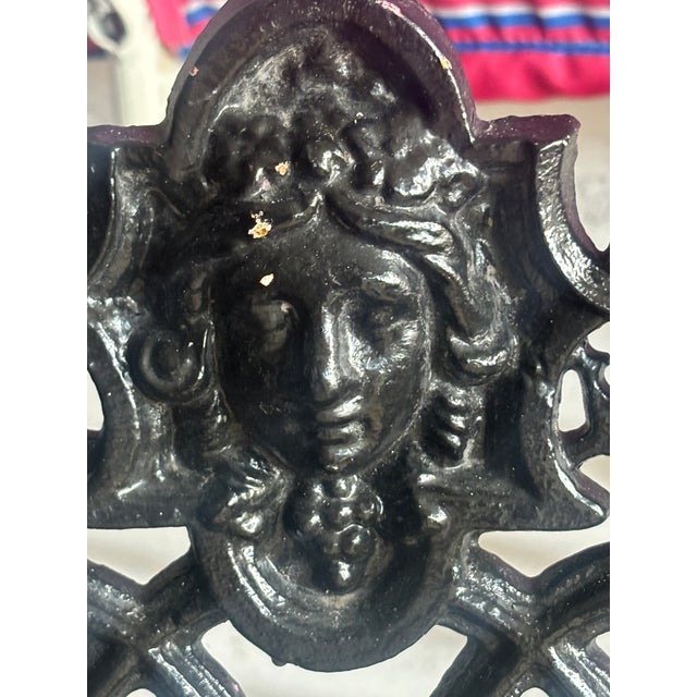 Black Early 20th Century Victorian Betsy Ross Pattern Cast Iron Garden Settee & Armchair, Set of 2 For Sale - Image 8 of 18