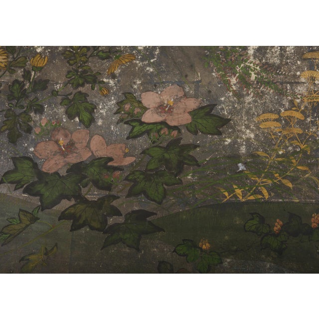 19th Century Japanese Meiji Two Panel Screen Flowering Autumn Plants For Sale - Image 5 of 12