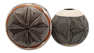 Two Polychrome Southwestern Indian Acoma Vessels in Brown, Black Orange - a Pair