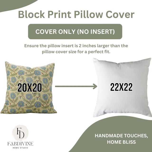 Not Yet Made - Made To Order Fabdivine Artisan Block Print Throw Pillow Cover 24x24 Inch Linen Blend - Swrna For Sale - Image 5 of 5